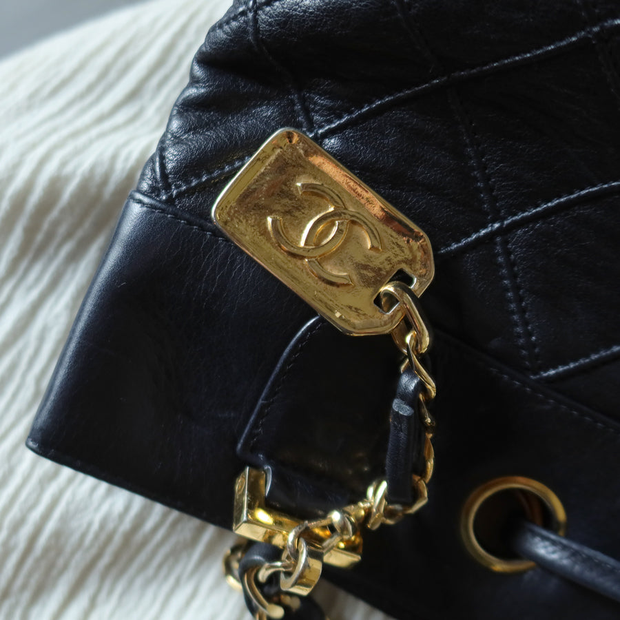 Chanel Vintage Black Calfskin Matelasse Quilted CC Charm Crossbody Shoulder Bag S