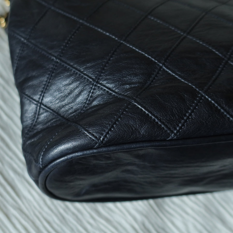 Chanel Vintage Black Calfskin Matelasse Quilted CC Charm Crossbody Shoulder Bag S