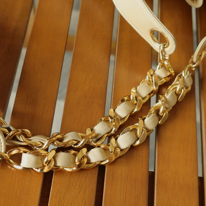 Chanel Vintage Beige Lambskin Coco mark Gold Ball Charm Crossbody Bucket Bag
