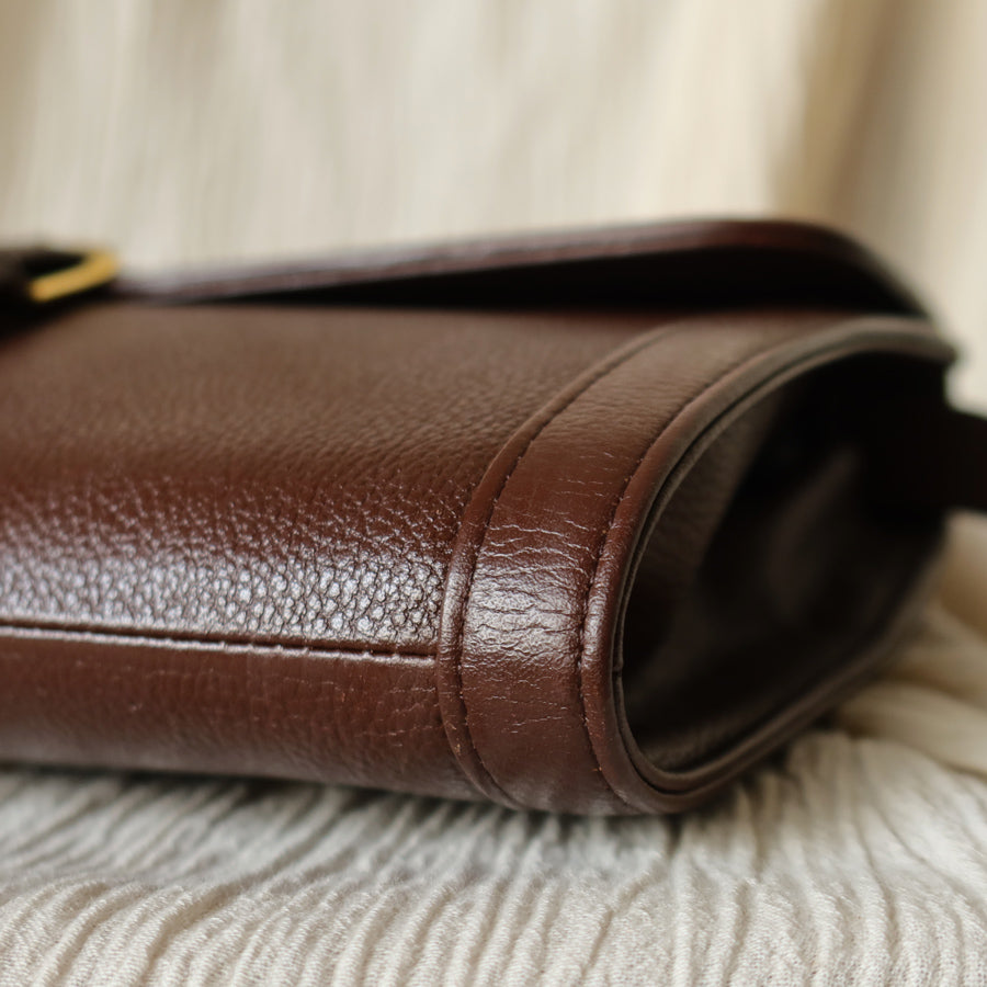 YSL Vintage Brown Leather Buckle 2way Crossbody Flap bag
