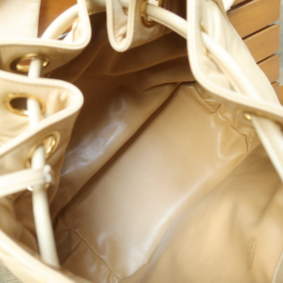 Chanel Vintage Beige Lambskin Coco mark Gold Ball Charm Crossbody Bucket Bag