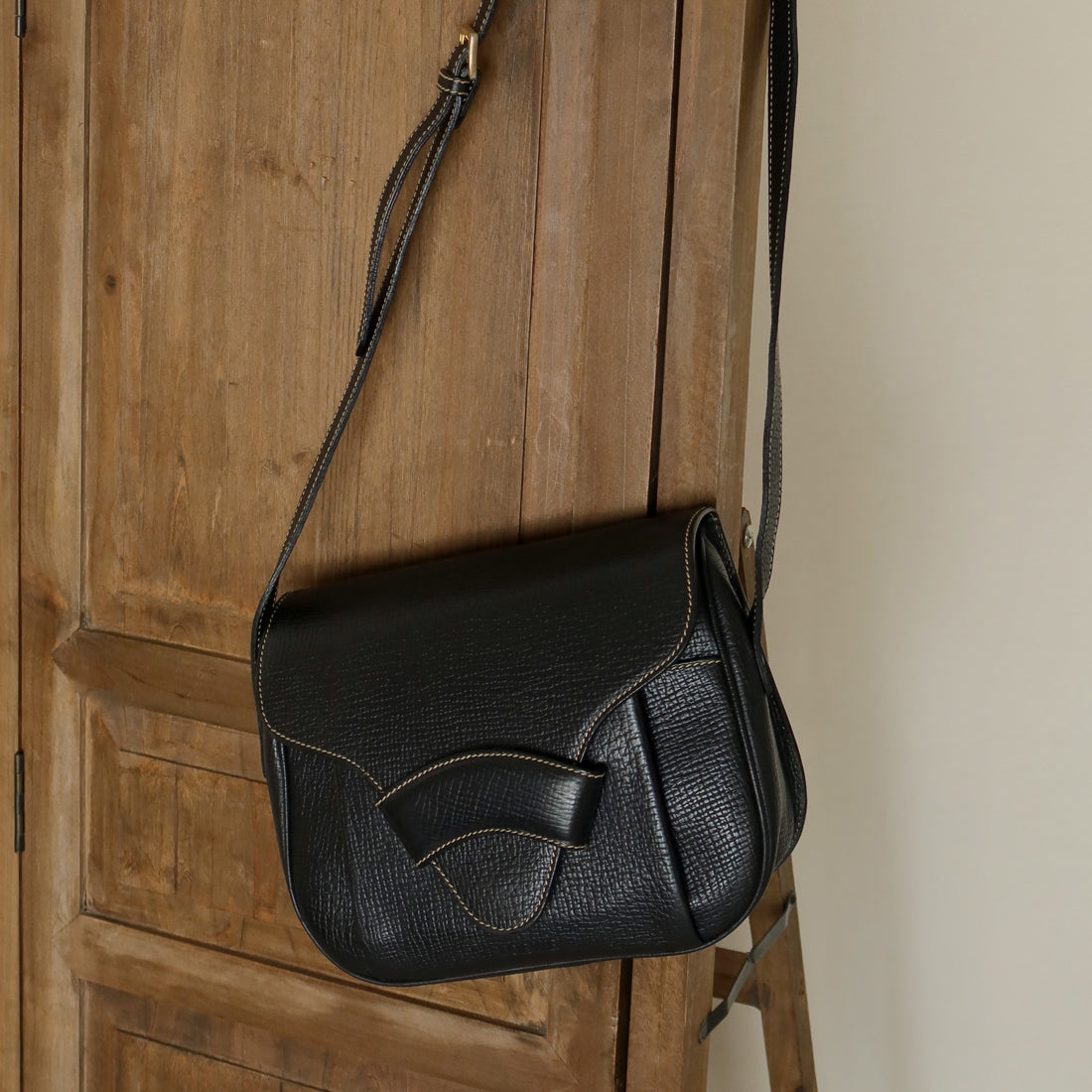 Loewe Vintage Black Leather Barcelona Crossbody Flap Bag