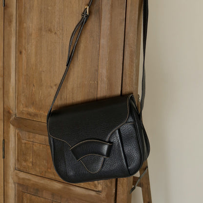 Loewe Vintage Black Leather Barcelona Crossbody Flap Bag