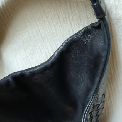 Bottega Veneta Vintage Black Leather Intrecciato Campana Hobo Shoulder Bag N