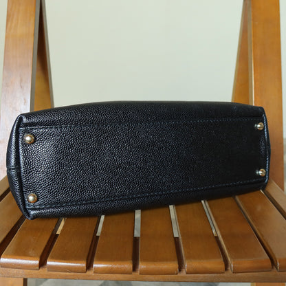 Chanel Vintage Black Caviar Leather Wood-resin Hobo Coco Mark Shoulder Bag S