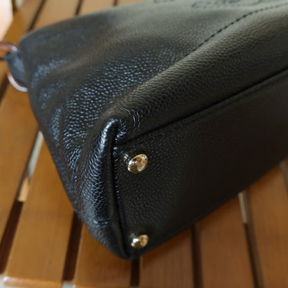 Chanel Vintage Black Caviar Leather Wood-resin Hobo Coco Mark Shoulder Bag S