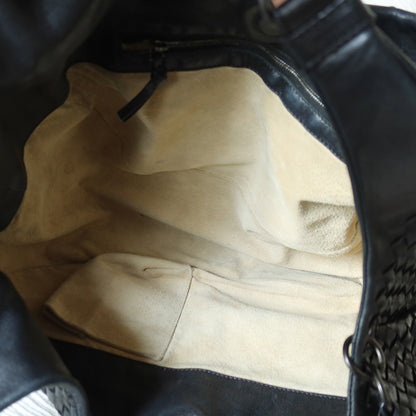 Bottega Veneta Vintage Black Leather Intrecciato Campana Hobo Shoulder Bag N
