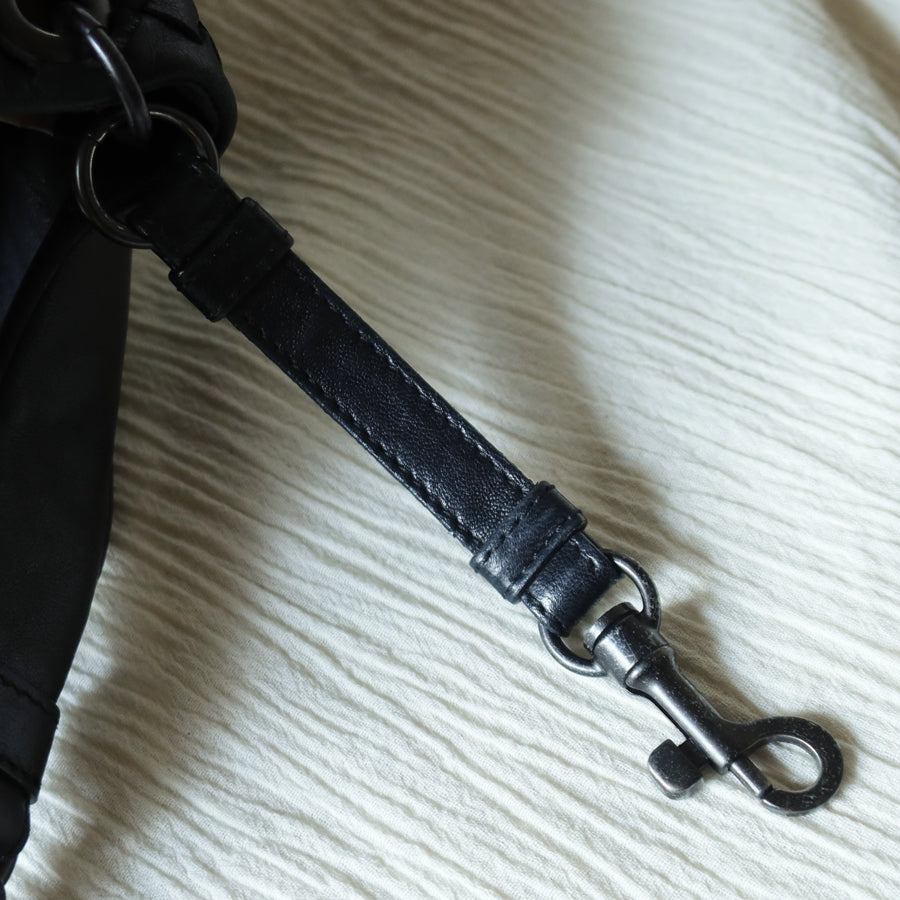 Bottega Veneta Vintage Black Leather Intrecciato Campana Hobo Shoulder Bag N