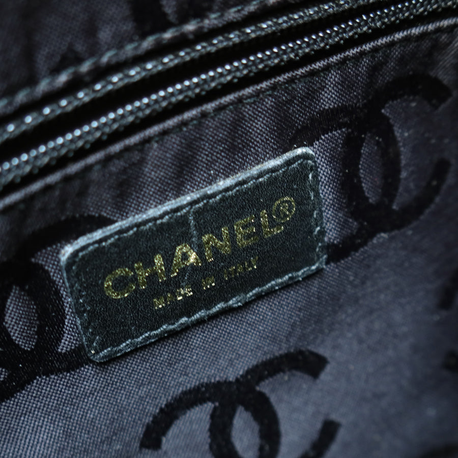 Chanel Vintage Black Caviar Leather Wood-resin Hobo Coco Mark Shoulder Bag S