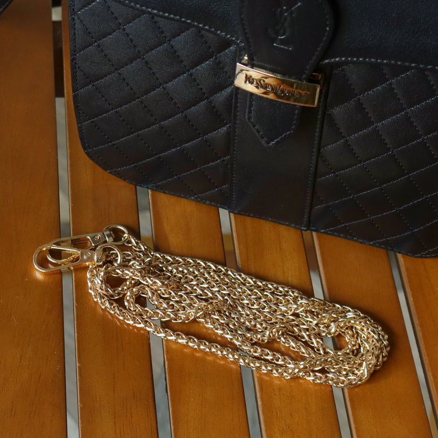 Yves Saint Laurent YSL Vintage Black Leather Quilted Gold Buckle Shoulder Flap bag S