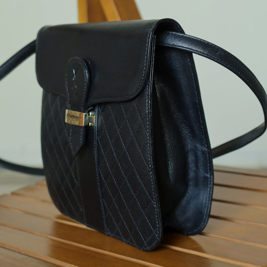 Yves Saint Laurent YSL Vintage Black Leather Quilted Gold Buckle Shoulder Flap bag S