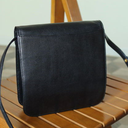 Yves Saint Laurent YSL Vintage Black Leather Quilted Gold Buckle Shoulder Flap bag S