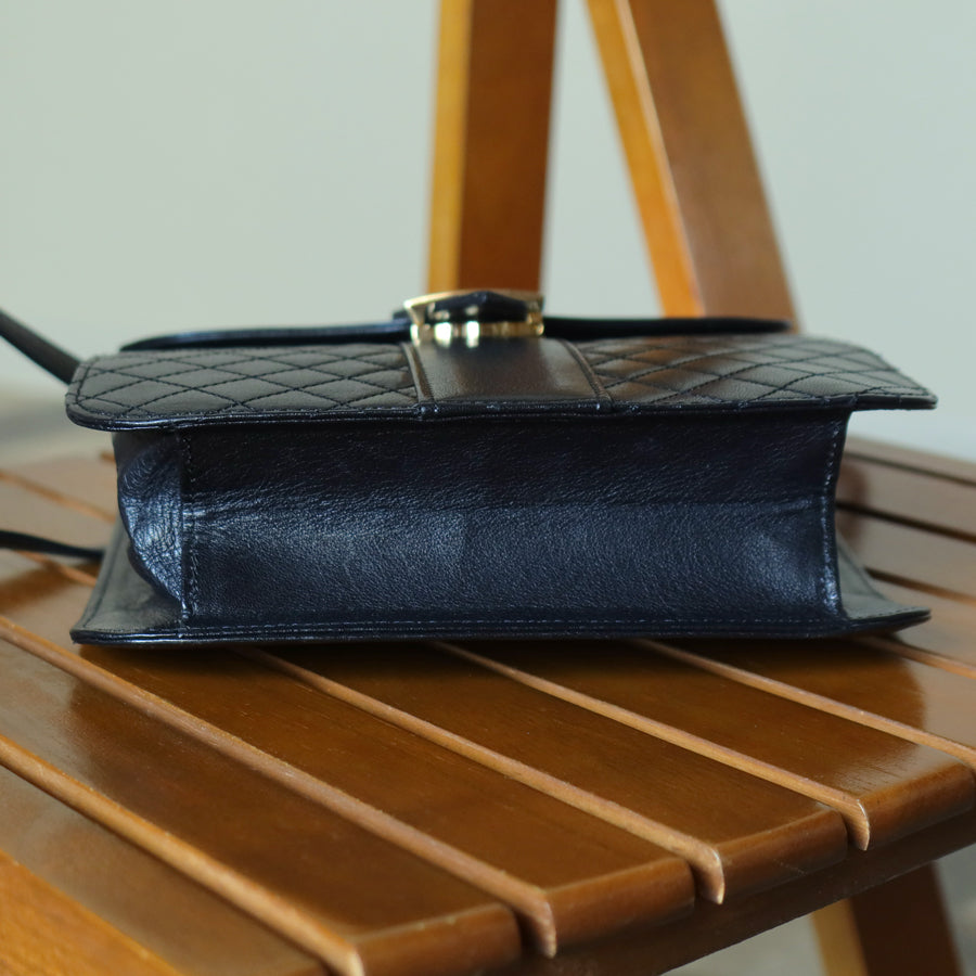 Yves Saint Laurent YSL Vintage Black Leather Quilted Gold Buckle Shoulder Flap bag S