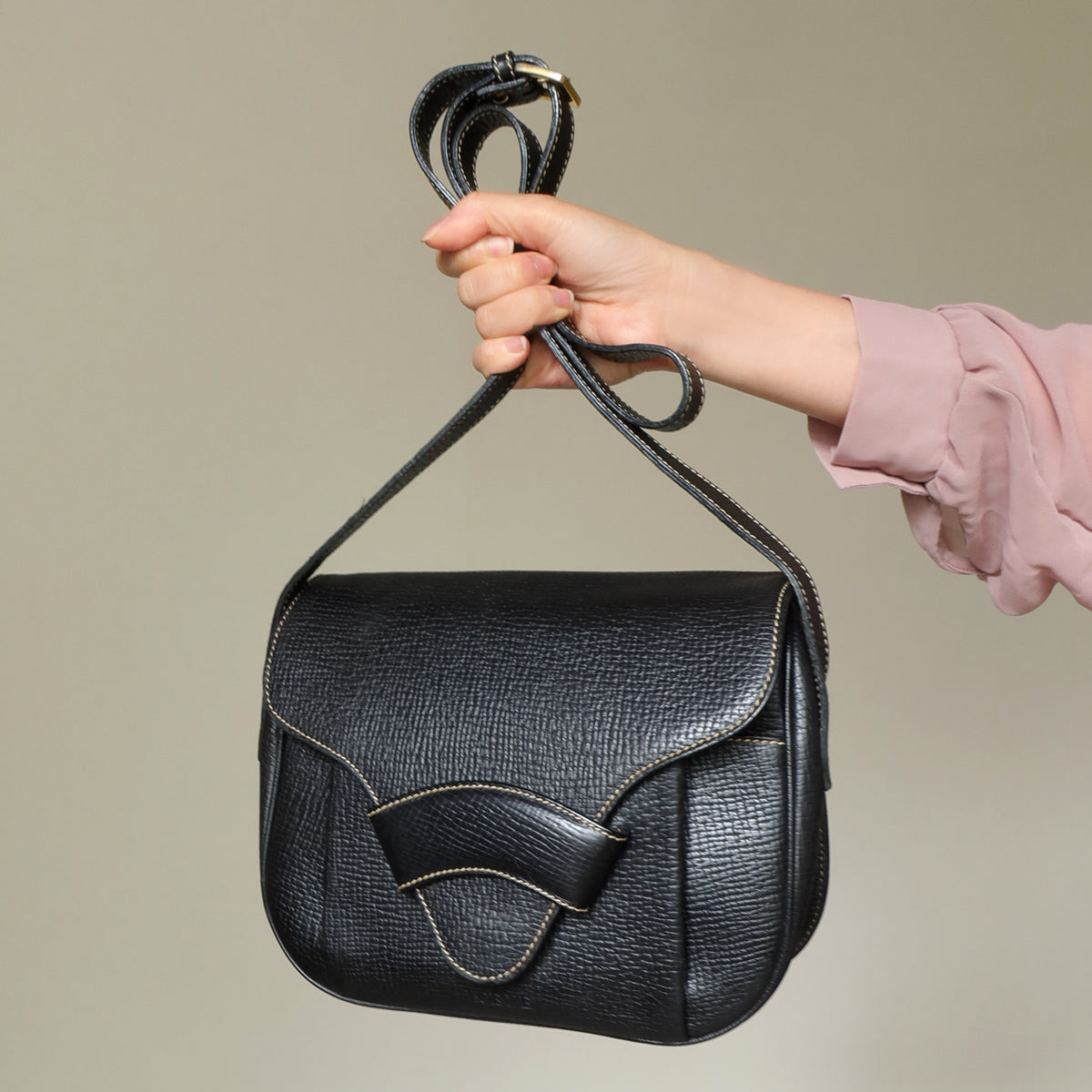 Loewe Vintage Black Leather Barcelona Crossbody Flap Bag