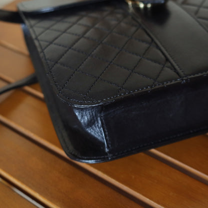Yves Saint Laurent YSL Vintage Black Leather Quilted Gold Buckle Shoulder Flap bag S