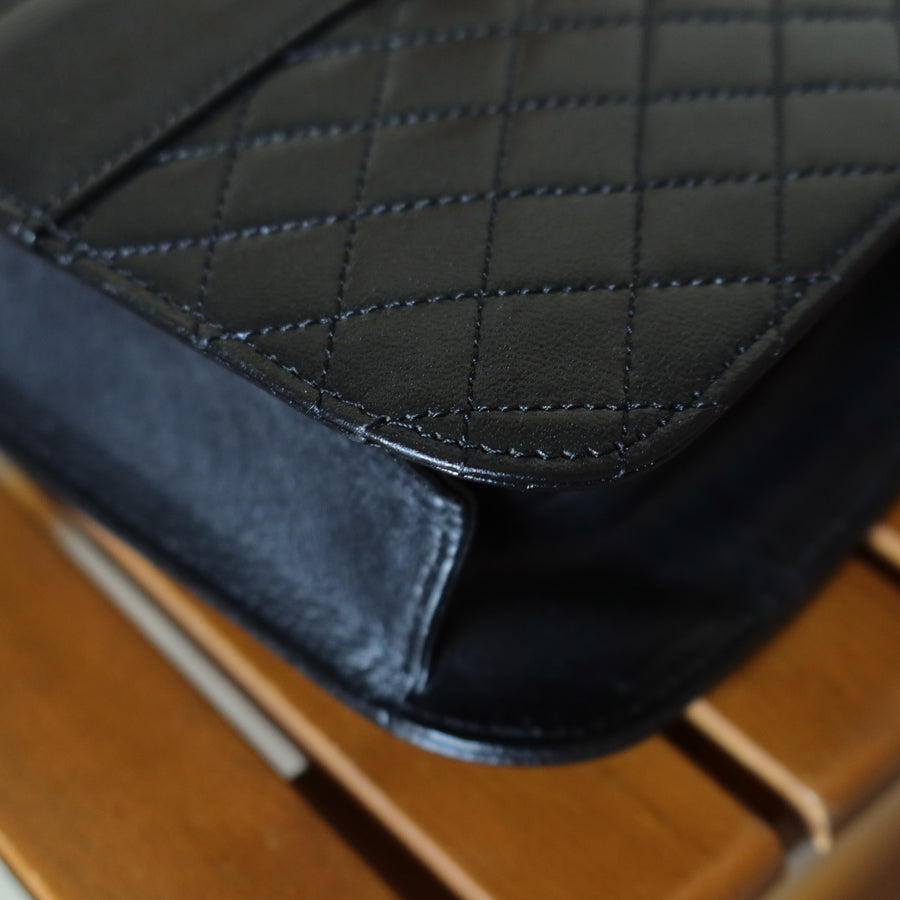 Yves Saint Laurent YSL Vintage Black Leather Quilted Gold Buckle Shoulder Flap bag S