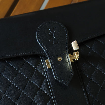 Yves Saint Laurent YSL Vintage Black Leather Quilted Gold Buckle Shoulder Flap bag S