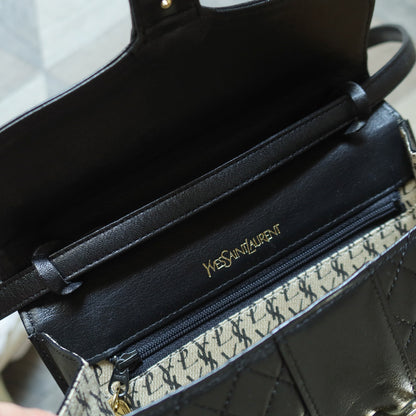 Yves Saint Laurent YSL Vintage Black Leather Quilted Gold Buckle Shoulder Flap bag S