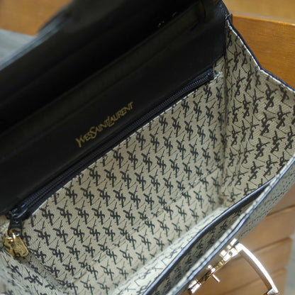 Yves Saint Laurent YSL Vintage Black Leather Quilted Gold Buckle Shoulder Flap bag S