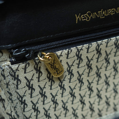 Yves Saint Laurent YSL Vintage Black Leather Quilted Gold Buckle Shoulder Flap bag S