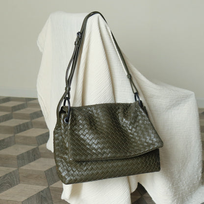 Bottega Veneta Khaki Olive Green Intrecciato Ring Hobo Shoulder Flap Bag