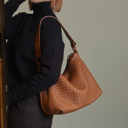 Bottega Veneta Vintage Tan Brown Intrecciato Ring Strap Shoulder Bag