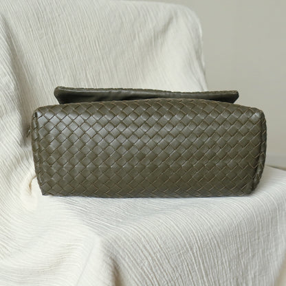 Bottega Veneta Khaki Olive Green Intrecciato Ring Hobo Shoulder Flap Bag