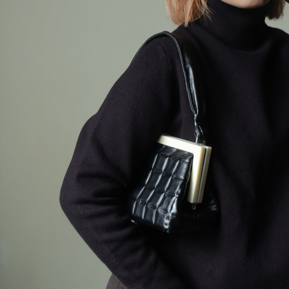 Chanel Vintage Black Quilted Chocolate Bar Leather CC Mark Clasp Lock Bag