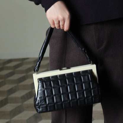 Chanel Vintage Black Quilted Chocolate Bar Leather CC Mark Clasp Lock Bag