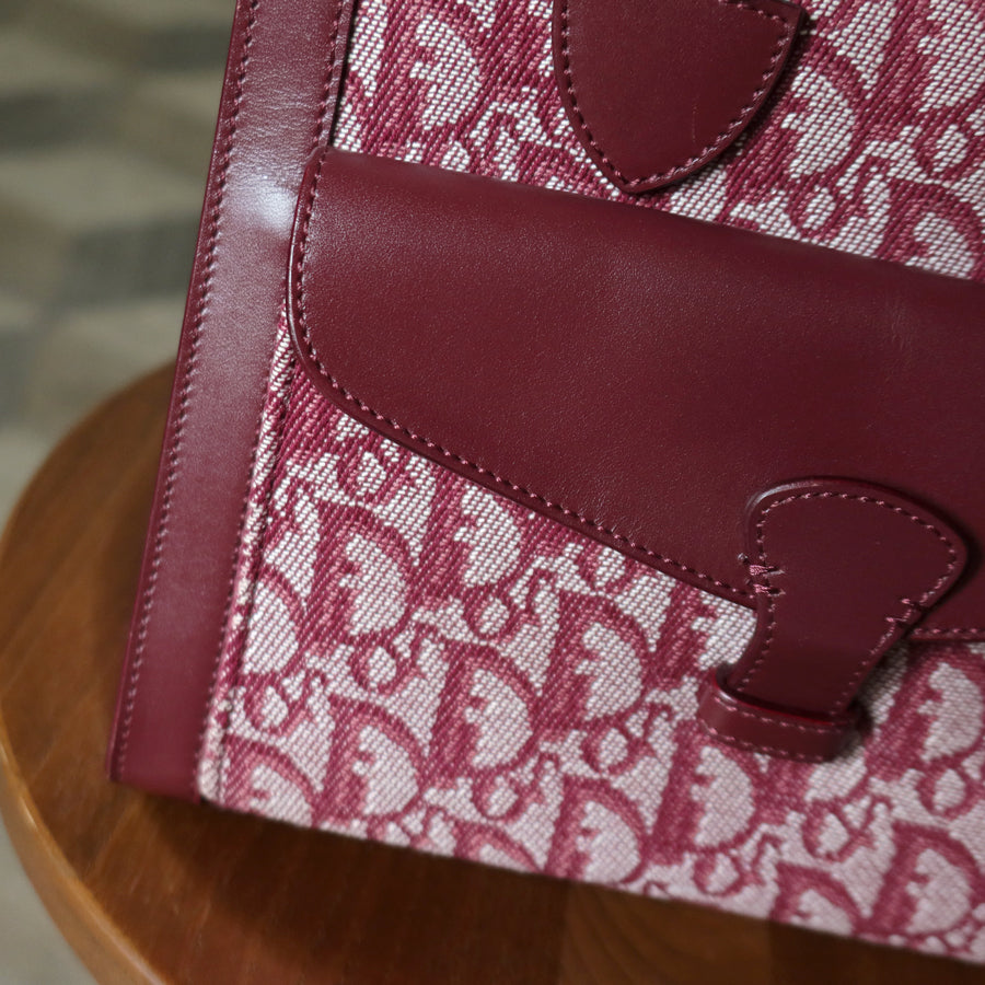 Christian Dior Vintage Burgundy Canvas Leather Oblique Trotter Monogram Handbag