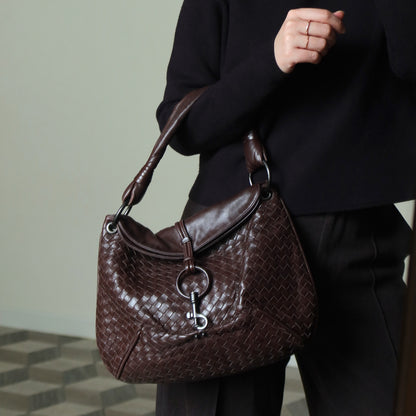 Bottega Veneta Vintage Dark Brown Intrecciato Leather Hobo One Shoulder Bag