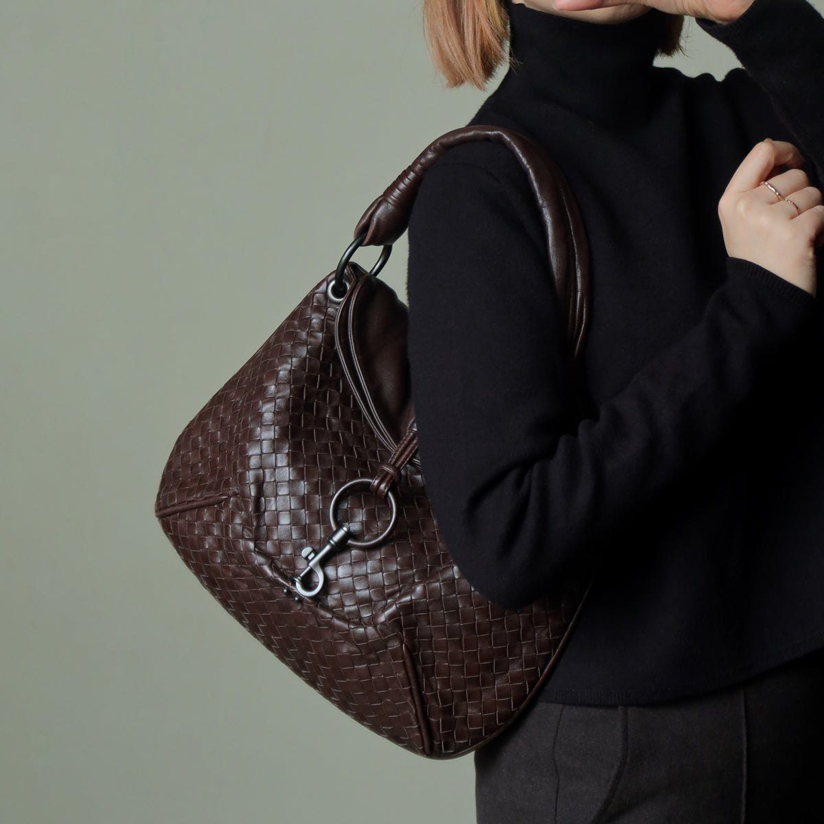 Bottega Veneta Vintage Dark Brown Intrecciato Leather Hobo One
