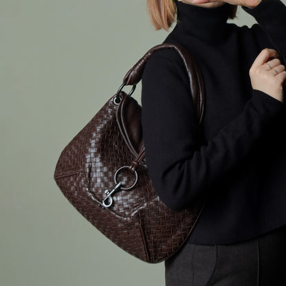 Bottega Veneta Vintage Dark Brown Intrecciato Leather Hobo One Shoulder Bag