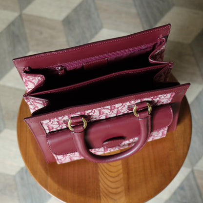 Christian Dior Vintage Burgundy Canvas Leather Oblique Trotter Monogram Handbag