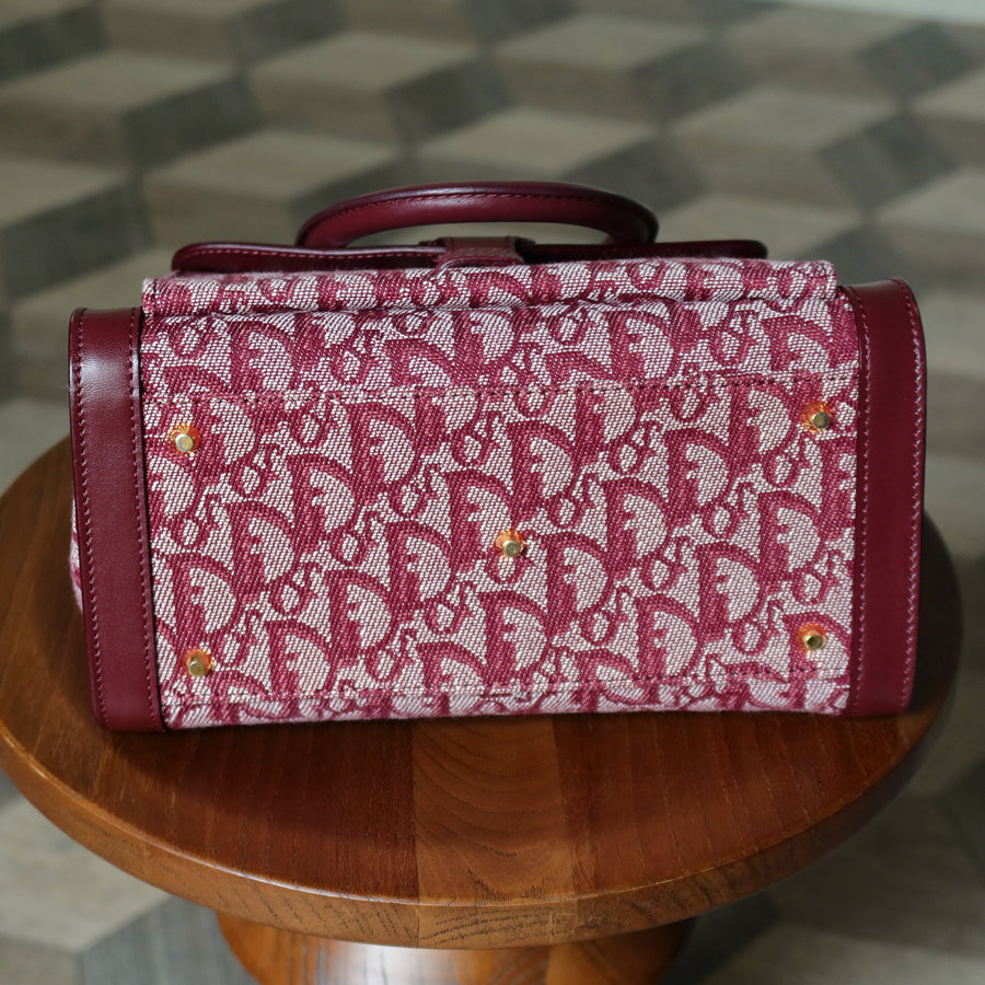 Christian Dior Vintage Burgundy Canvas Leather Oblique Trotter Monogram Handbag