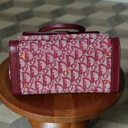 Christian Dior Vintage Burgundy Canvas Leather Oblique Trotter Monogram Handbag