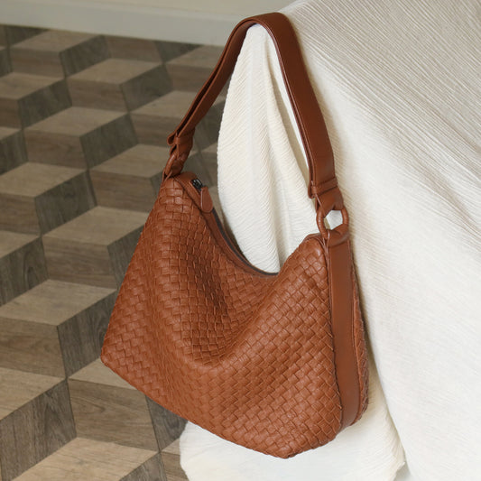 Bottega Veneta Vintage Tan Brown Intrecciato Ring Strap Shoulder Bag