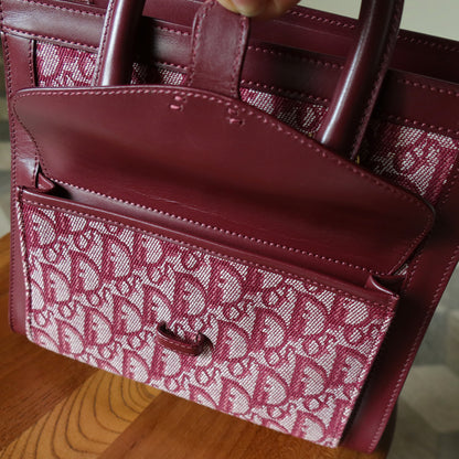 Christian Dior Vintage Burgundy Canvas Leather Oblique Trotter Monogram Handbag