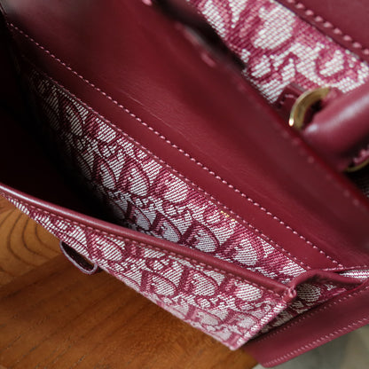 Christian Dior Vintage Burgundy Canvas Leather Oblique Trotter Monogram Handbag