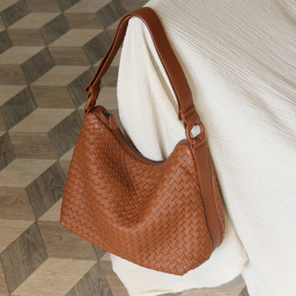 Bottega Veneta Vintage Tan Brown Intrecciato Ring Strap Shoulder Bag