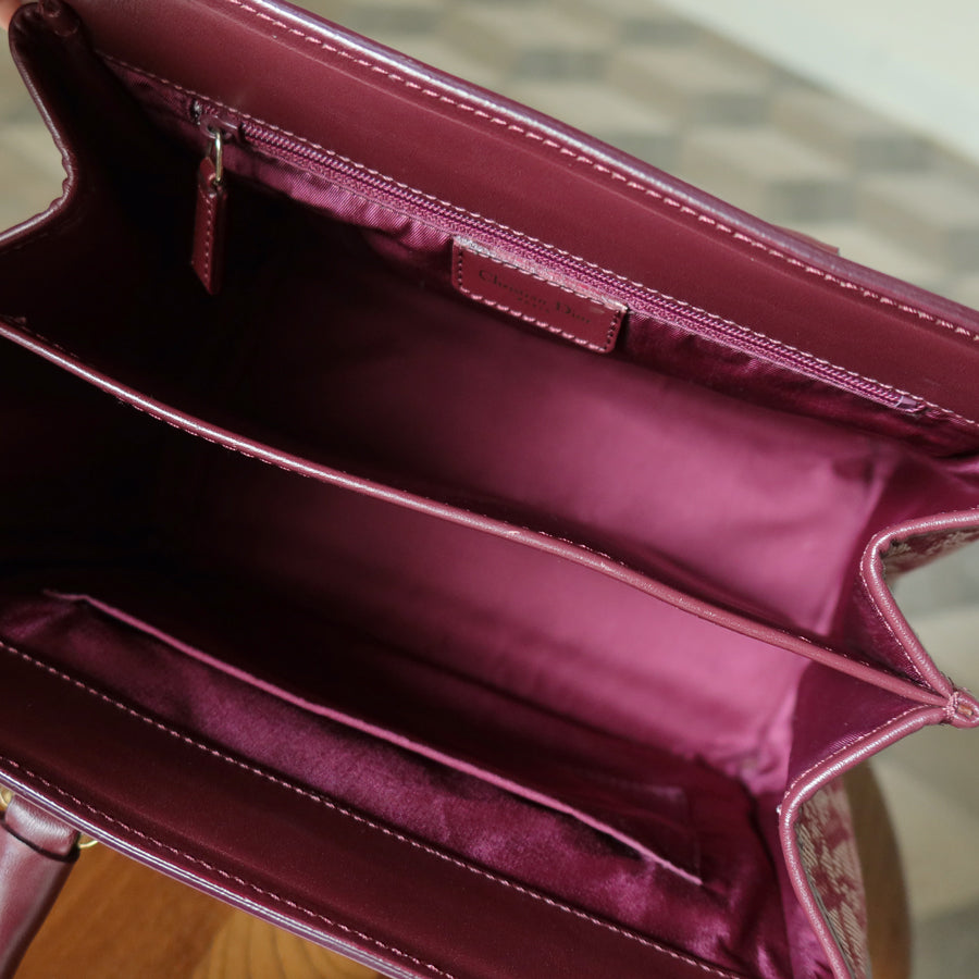 Christian Dior Vintage Burgundy Canvas Leather Oblique Trotter Monogram Handbag