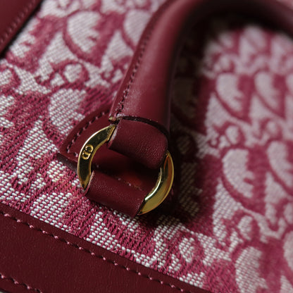 Christian Dior Vintage Burgundy Canvas Leather Oblique Trotter Monogram Handbag
