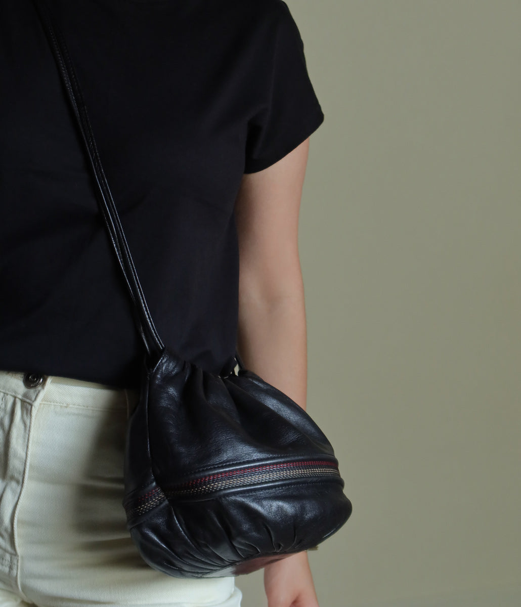 Loewe Vintage Black Leather Stitching Design Pochette Crossbody Bag