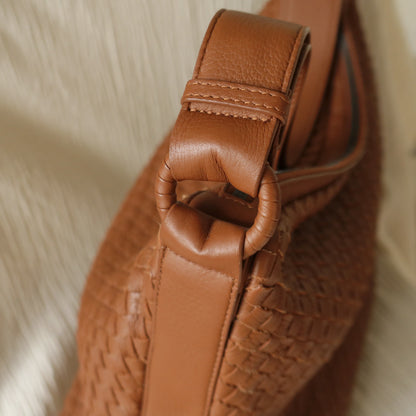 Bottega Veneta Vintage Tan Brown Intrecciato Ring Strap Shoulder Bag