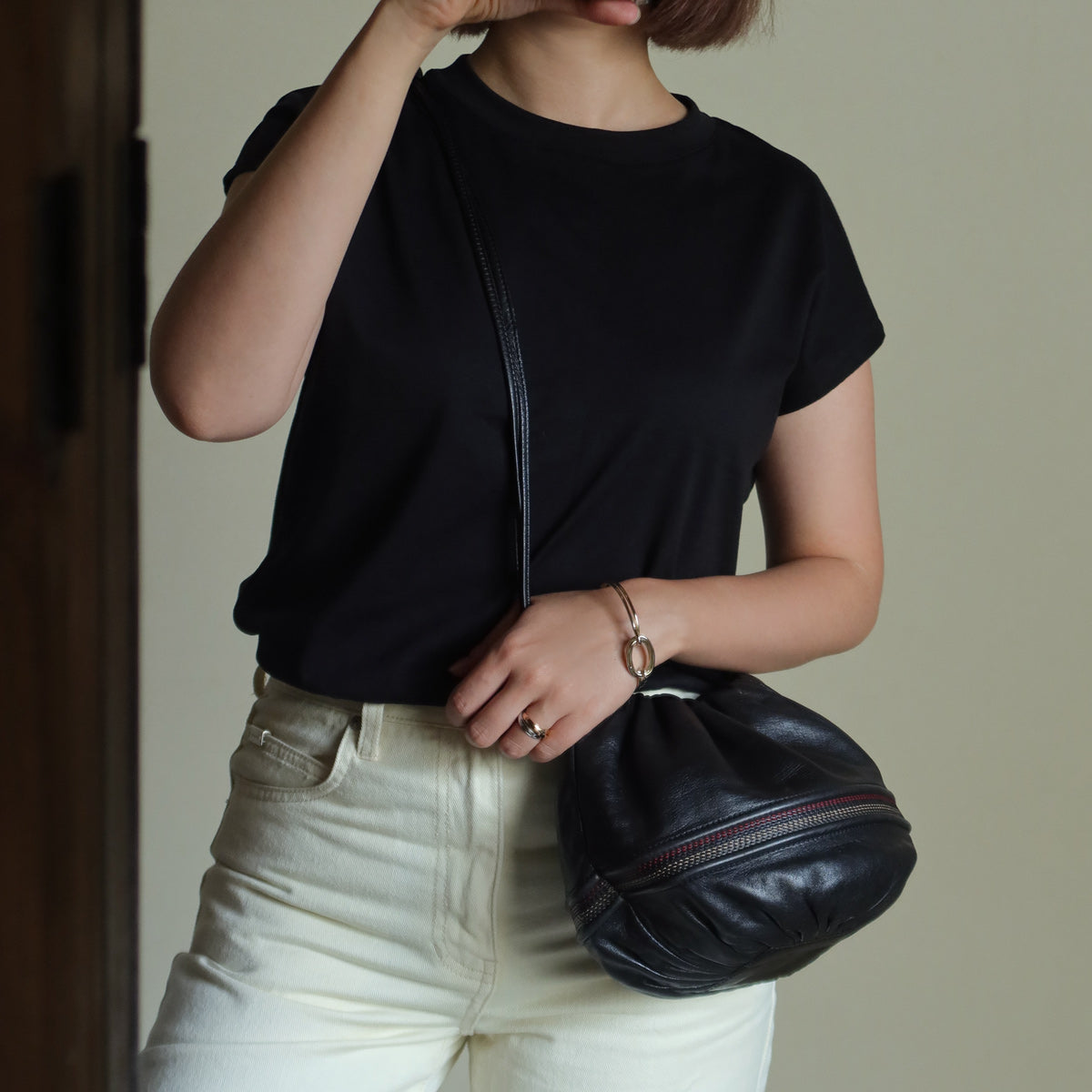 Loewe Vintage Black Leather Stitching Design Pochette Crossbody Bag