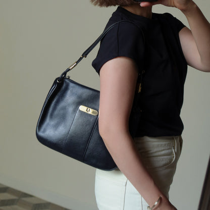 Christian Dior Vintage Black Leather Half Moon 2way Shoulder Bag
