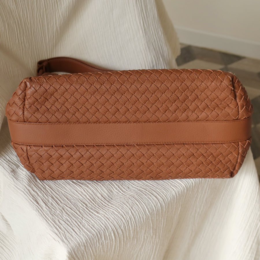 Bottega Veneta Vintage Tan Brown Intrecciato Ring Strap Shoulder Bag