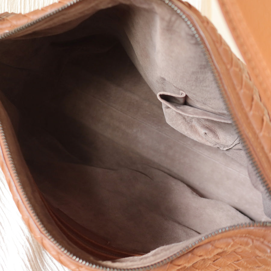 Bottega Veneta Vintage Tan Brown Intrecciato Ring Strap Shoulder Bag