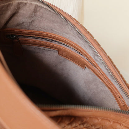 Bottega Veneta Vintage Tan Brown Intrecciato Ring Strap Shoulder Bag