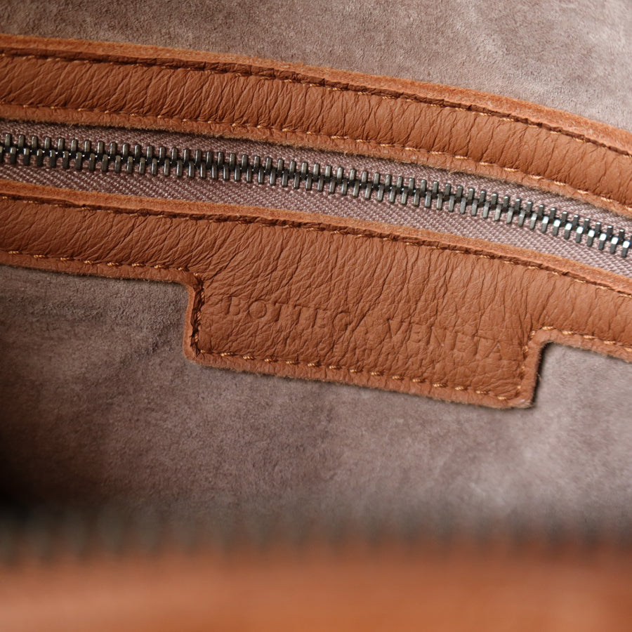 Bottega Veneta Vintage Tan Brown Intrecciato Ring Strap Shoulder Bag